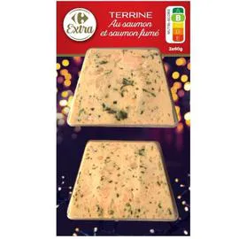 CARREFOUR EXTRA Terrine saumon et saumon fumé 2x60g