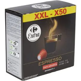 CARREFOUR EXTRA Café capsules Compatibles Nespresso Espresso 100% arabica 250g