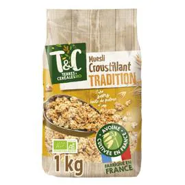 TERRES & CÉRÉALES BIO Céréales muesli croustillant nature sans huile de palme Bio 1kg