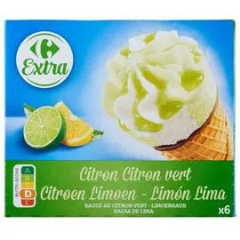 CARREFOUR Glaces cônes citron-citron vert 720ml