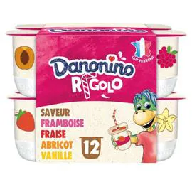 DANONE, DANONINO Yaourt aux fruits aromatisé avec paille framboise fraise abricot vanille 12x125g