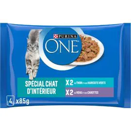 PURINA, ONE Pâtée pour chat spécial chat d'intérieur 4x85g