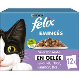 PURINA, FELIX Pâtée pour chat adulte émincés en gelée sélection mixte 12x85g
