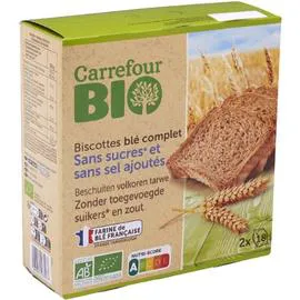 CARREFOUR BIO Biscottes bio blé complet s/sucres ajoutés 300g