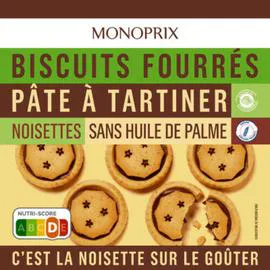 MONOPRIX Biscuits fourrés pâte à tartiner noisette 240g