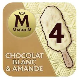 MAGNUM Glace Bâtonnet Chocolat Blance Amande 4x75g