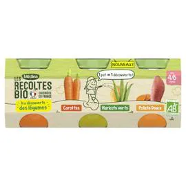 BLÉDINA, LES RECOLTES BIO Petit pot bébé carottes, haricot vert et patate douce - dès 4-6 mois 3x130g