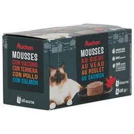 AUCHAN Mousses à la viande et au poisson pour chat 4x85g