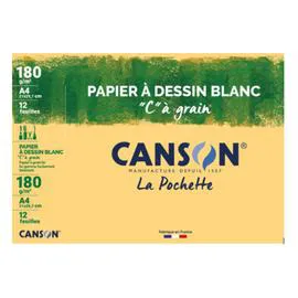 CANSON Pochette dessin A4 180g 12 feuilles dessin blanc l'unité