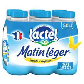 LACTEL, MATIN LÉGER Lait Sans lactose UHT Demi-Ecrémé 6x50cl