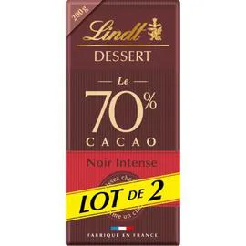LINDT, DESSERT Tablette de chocolat noir intense 70% 2x200g