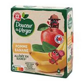 MARQUE REPÈRE, DOUCEUR DU VERGER Compote allégée Douceur Verger Pomme Banane 4x90g