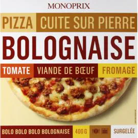 MONOPRIX Pizza à la bolognaise cuite sur pierre, surgelés 400g