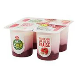 MARQUE REPÈRE, NAT & VIE Spécialité au soja Nat&Vie Lit de fraise 4x100g