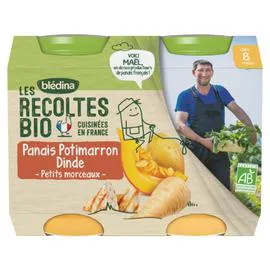 BLÉDINA, LES RECOLTES BIO Petit pot bébé petits morceaux panais potimarron dinde - dès 8 mois 2x200g