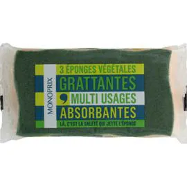 MONOPRIX Eponges végétales grattantes multi usages absorbantes x3