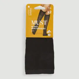 MONOPRIX FEMME Mi-Bas Opaques x2 Noir l'unité