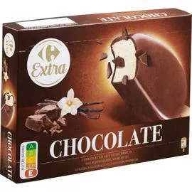 CARREFOUR EXTRA Glaces chocolat au lait coeur vanille 4x75g