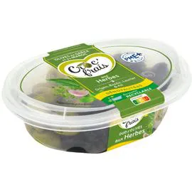CROC'FRAIS Olives vertes et noires dénoyautées aux herbes, doux 200g