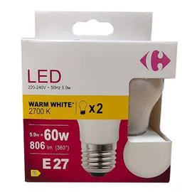 CARREFOUR Ampoule LED Sphérique 60W E27 WW x2