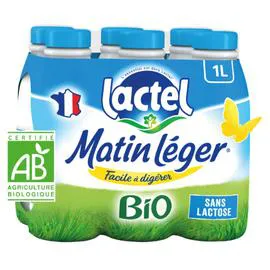 LACTEL, MATIN LÉGER Lait Bio Sans lactose UHT Demi-Ecrémé 6x1l
