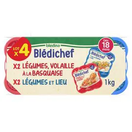 BLÉDINA, BLÉDICHEF Plat bébé dès 18 mois légumes poisson et volaille à la basquaise 4x250g