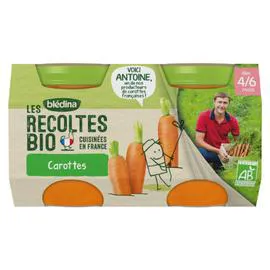 BLÉDINA, LES RECOLTES BIO Petit pot bébé carottes - dès 4-6 mois 2x130g