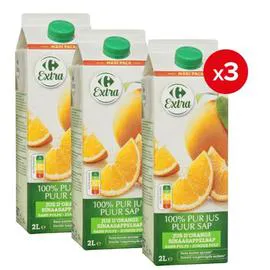 CARREFOUR EXTRA Jus d'orange 100% pur jus sans pulpe 3x2l