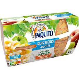 PAQUITO Fruits du verger pêche poire pomme sans sucres ajoutés 4x65g