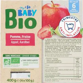 CARREFOUR BABY Desserts bébé bio pomme fraise dès 6 mois 4x100g