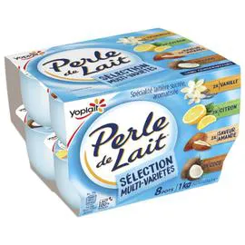 YOPLAIT, PERLE DE LAIT Yaourt aromatisé vanille citron amande coco brassé 8x125g