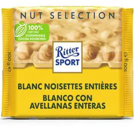 RITTER SPORT Tablette de chocolat blanc noisettes entières 100g