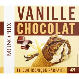 MONOPRIX Cônes de glace à la vanille et au chocolat 431g
