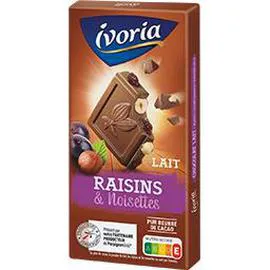 IVORIA Chocolat lait raisins & noisettes 200g