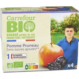 CARREFOUR BIO Compote bio pomme pruneau s/sucres ajoutés 4x100g