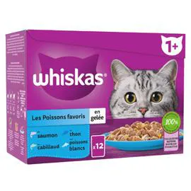 WHISKAS Pâtée pour chat adulte,Poissons favoris en gelée 12x85g