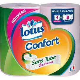 LOTUS Papier toilette blanc sans tube confort x4 = 8 standards 4 rouleaux x4