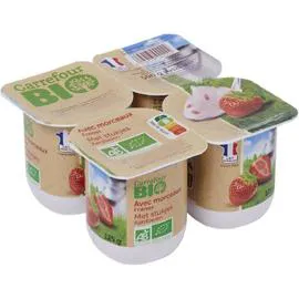 CARREFOUR BIO Yaourt au lait entier fraise avec morceaux bio 4x125g