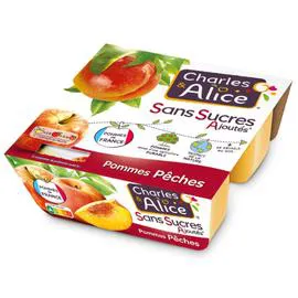 CHARLES & ALICE Compotes pommes pêches sans sucres ajoutés 4x100g