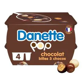 DANONE, DANETTE POP Crème dessert chocolat avec billes 3 chocolats 4x117g