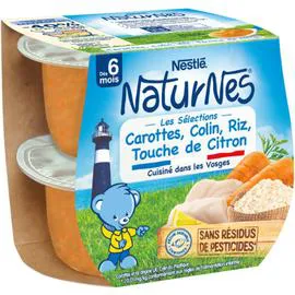 NESTLÉ, NATURNES Plat bébé dès 6 mois, carottes merlu riz 2x200g