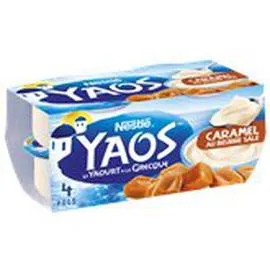 NESTLÉ, YAOS Yaourt à la grecque Nature lit de caramel 4x125g