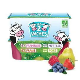 LES 2 VACHES Petit suisse aux fruits Bio 12x50g