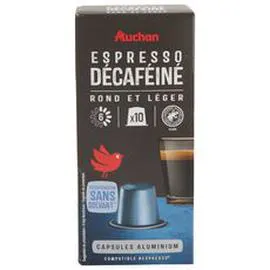 AUCHAN Capsules de café Espresso décaféiné intensité 6 compatibles Nespresso 10x5,2g