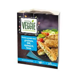 CARREFOUR VEGGIE Petits panés aux graines, blé, épinard, Feta 200g