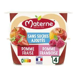 MATERNE Compotes Duo pomme fraise, pomme framboise sans sucres ajoutés 4x100g
