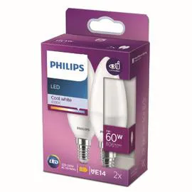 PHILIPS Ampoule LED E14 Flamme Blanc-froid 60W x2 x2