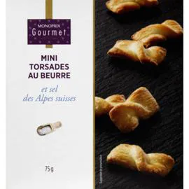 MONOPRIX GOURMET Mini torsades au beurre et sel des Alpes Suisses 75g