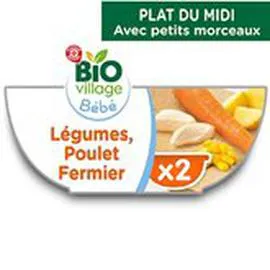 MARQUE REPÈRE, BIO VILLAGE Bol légumes Bio Poulet - 8mois 2x200g
