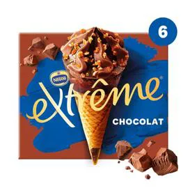 NESTLÉ, EXTRÊME Glace Cône chocolat pépites nougatine 6x71g